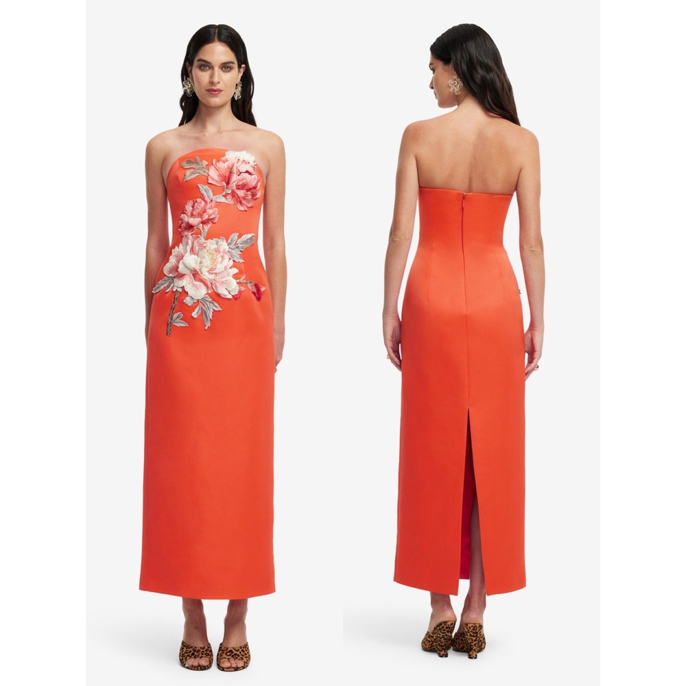 NWT Leo Lin Ava Appliqué Floral Bustier Maxi Dress in Saffron $1,095 - Size 10